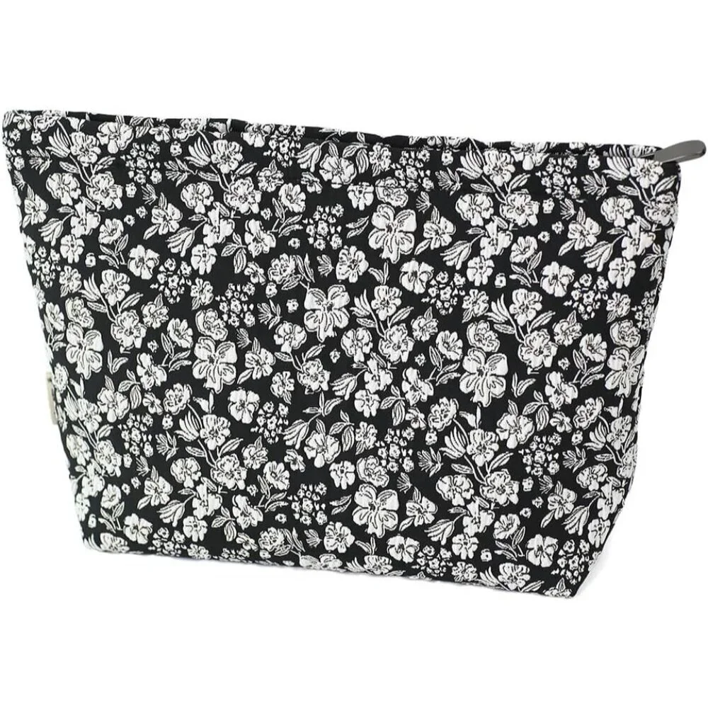 Floral Jacquard Makeup Bag Large Capacity Cosmetic Travel Organizer Pouch